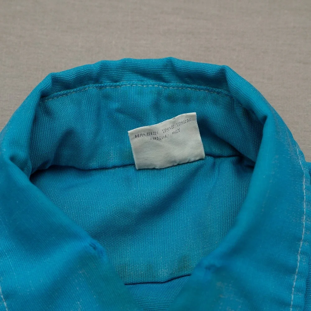 Vintage 70s Mod Button Up Bowling Shirt Dune Buggy Daggar Collar Blue Adult M